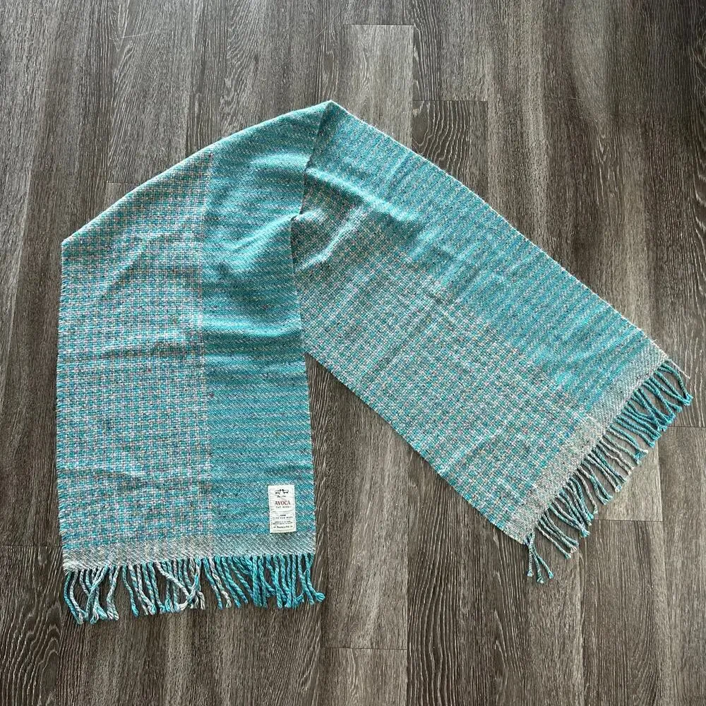 Avoca 100% Wool Blanket Scarf Aqua Blue Fringe Ireland Wrap Irish Wool